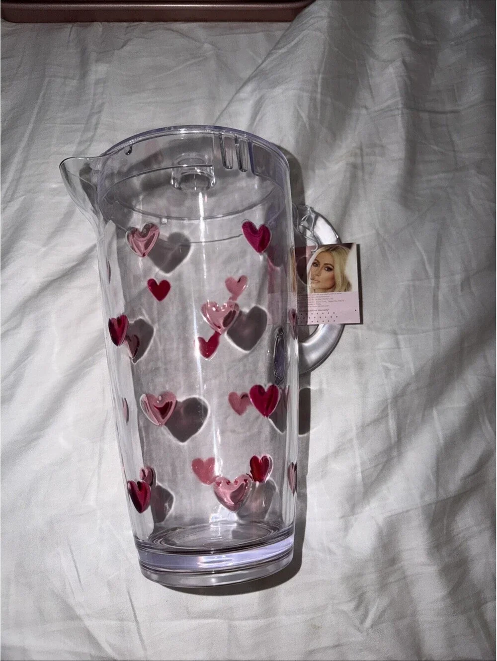 Paris Hilton Pink Hearts Acrylic Pitcher & 4 cup combo NEW